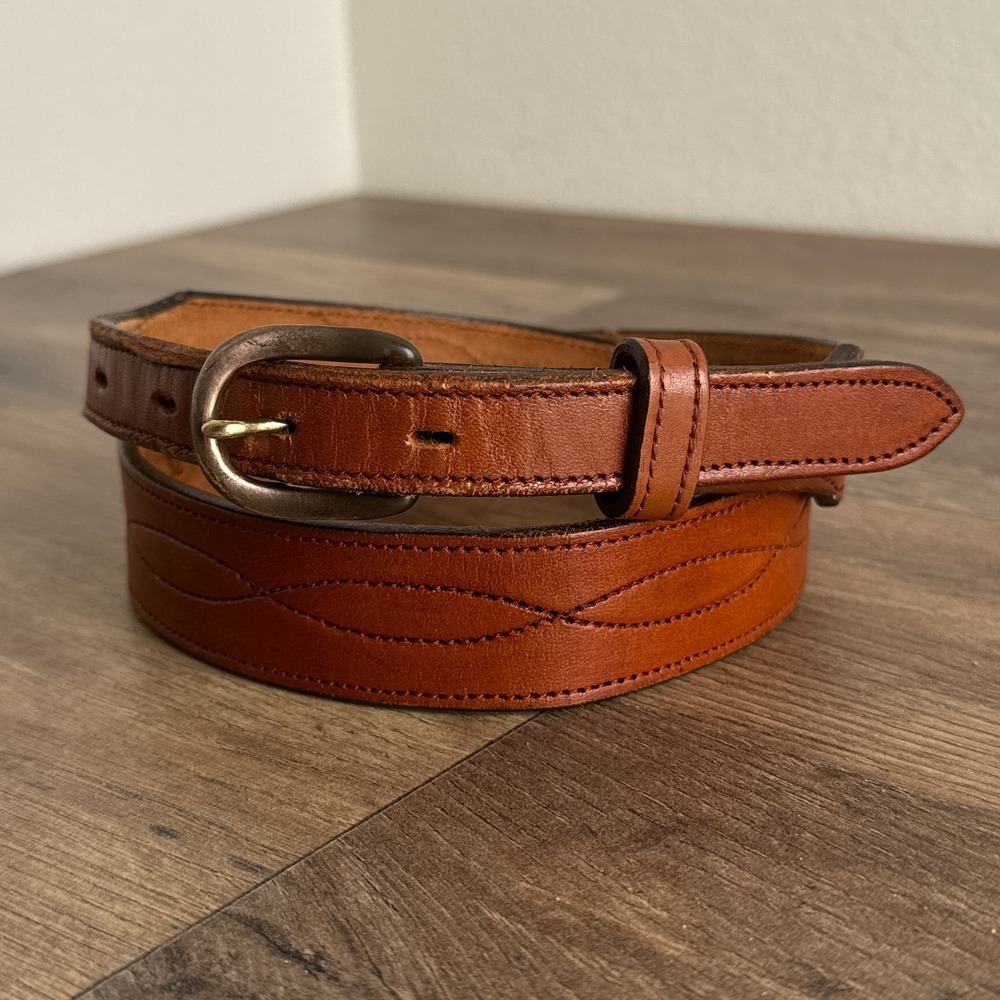 Vintage Dun Dee Full Grain‎ Cowhide Leather Western Stitched Belt Brown Size 32